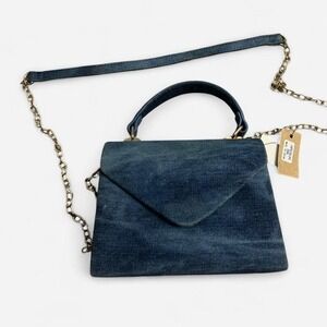 Samll Navy‎ blue velvet clutch bag with gold chain strap